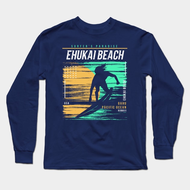 Retro Surfing Ehukai Beach Oahu Hawaii // Vintage Surfer Beach // Surfer's Paradise Long Sleeve T-Shirt by Now Boarding